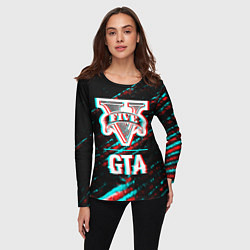 Лонгслив женский GTA в стиле glitch и баги графики на темном фоне, цвет: 3D-принт — фото 2