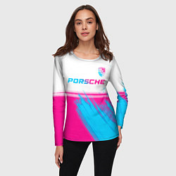 Лонгслив женский Porsche neon gradient style: символ сверху, цвет: 3D-принт — фото 2