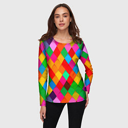 Лонгслив женский Цветные лоскуты - пэчворк, цвет: 3D-принт — фото 2