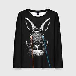 Лонгслив женский Черный кролик стреляет лазерами из глаз, цвет: 3D-принт