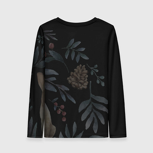 Женский лонгслив Новогодний кролик - Веточки и цветочки / 3D-принт – фото 2
