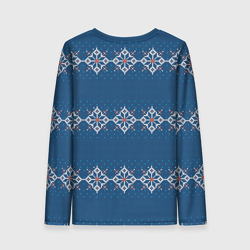 Женский лонгслив Вязанный синий классический стиль / 3D-принт – фото 2