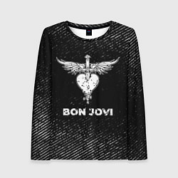 Лонгслив женский Bon Jovi с потертостями на темном фоне, цвет: 3D-принт