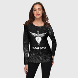 Лонгслив женский Bon Jovi с потертостями на темном фоне, цвет: 3D-принт — фото 2