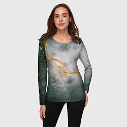 Лонгслив женский Абстрактный серый туман и золотая краска, цвет: 3D-принт — фото 2