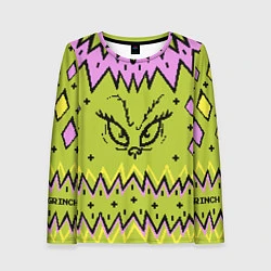 Лонгслив женский Новогодний свитер Гринча, цвет: 3D-принт