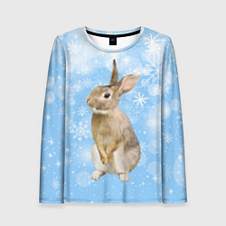 Лонгслив женский Кролик и снежинки, цвет: 3D-принт