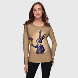 Лонгслив женский Кролик в костюме с подарком, цвет: 3D-принт — фото 2
