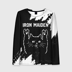 Женский лонгслив Группа Iron Maiden и рок кот