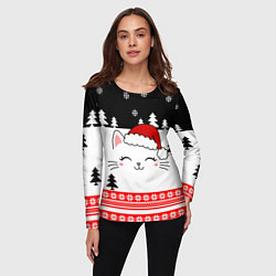 Лонгслив женский Новогодний котик в шапочке, цвет: 3D-принт — фото 2