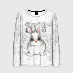 Женский лонгслив Белый кролик и снежинки 2023
