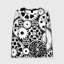 Лонгслив женский Шестеренки в черно-белом стиле, цвет: 3D-принт
