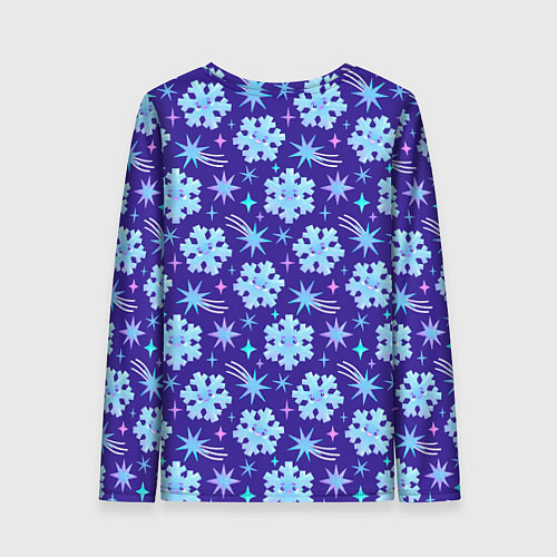 Женский лонгслив Снежинки со звездами в синем небе / 3D-принт – фото 2
