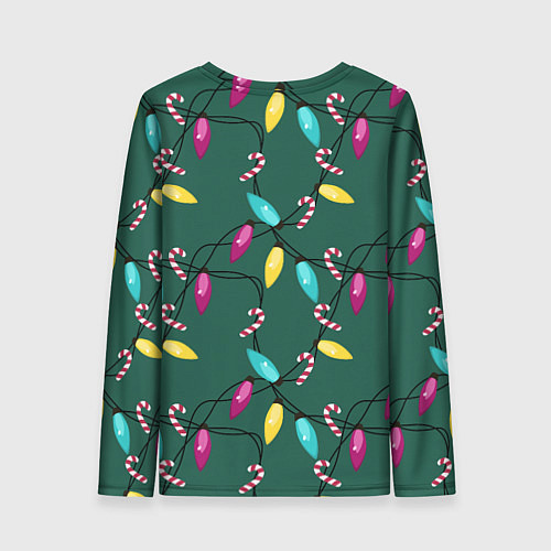 Женский лонгслив Новогодняя гирлянда зеленая / 3D-принт – фото 2