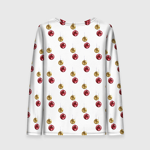 Женский лонгслив Золотые и красные елочные шары - паттерн / 3D-принт – фото 2