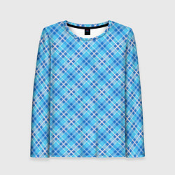 Лонгслив женский Голубой узор в косую клетку, цвет: 3D-принт