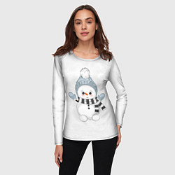 Лонгслив женский Милый снеговик и снежинки, цвет: 3D-принт — фото 2