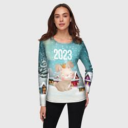 Лонгслив женский Новый год 2023 милая зайка, цвет: 3D-принт — фото 2
