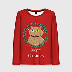 Лонгслив женский Christmas cat with a garland, цвет: 3D-принт