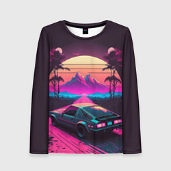 Лонгслив женский Synthwave car and mountains, цвет: 3D-принт