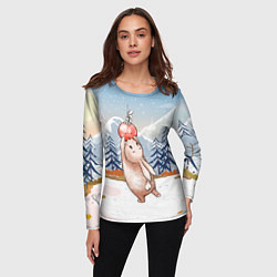 Лонгслив женский Зайка и елочная игрушка, цвет: 3D-принт — фото 2