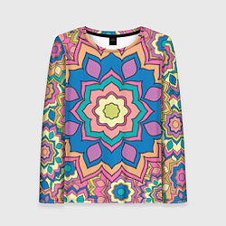 Лонгслив женский Цветочный разноцветный паттерн, цвет: 3D-принт