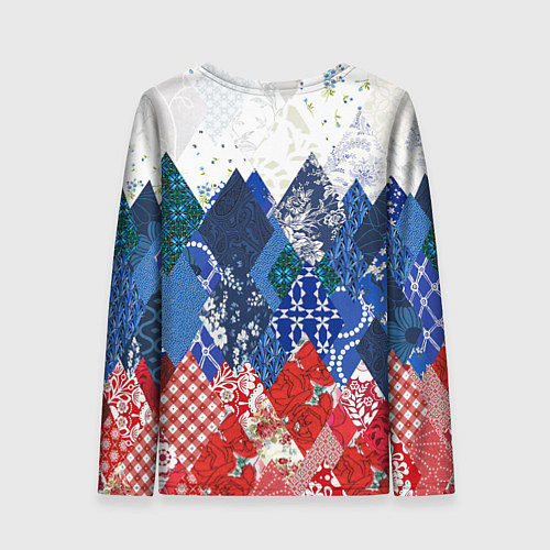 Женский лонгслив Флаг России в стиле пэчворк / 3D-принт – фото 2