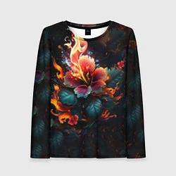 Лонгслив женский Огненный цветок на темном фоне, цвет: 3D-принт