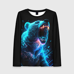 Лонгслив женский Неоновый медведь с горящими клыками, цвет: 3D-принт