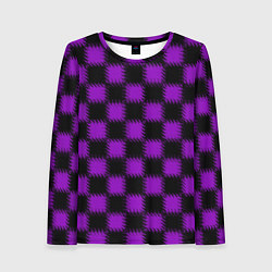 Лонгслив женский Фиолетовый черный узор Шахматка, цвет: 3D-принт