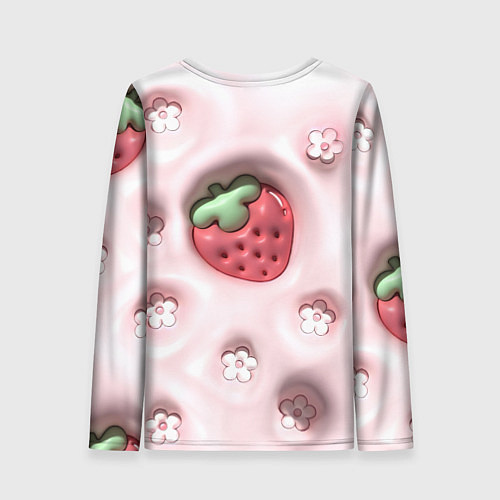 Женский лонгслив Объемная вдавленная клубника и цветочки / 3D-принт – фото 2