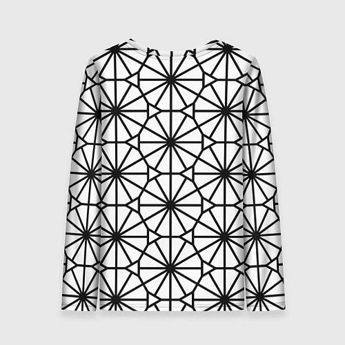 Женский лонгслив Абстрактный чёрно-белый треугольно-круглый паттерн / 3D-принт – фото 2