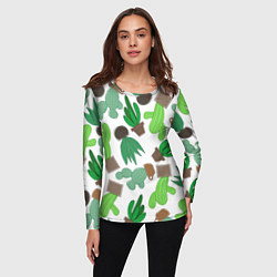Лонгслив женский Кактусы в горшках - паттерн, цвет: 3D-принт — фото 2