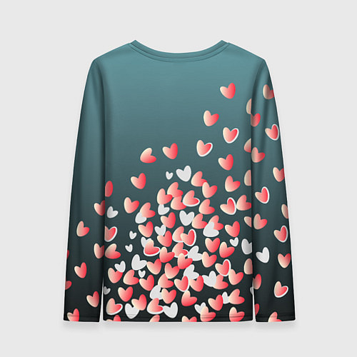 Женский лонгслив Падающие сердечки на зеленом фона / 3D-принт – фото 2