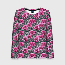 Лонгслив женский Розовые розы с цифровым камуфляжем, цвет: 3D-принт