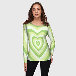 Лонгслив женский Зеленые сердца - индикид паттерн, цвет: 3D-принт — фото 2