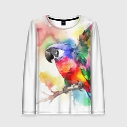 Лонгслив женский Разноцветный акварельный попугай, цвет: 3D-принт