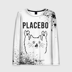 Лонгслив женский Placebo рок кот на светлом фоне, цвет: 3D-принт