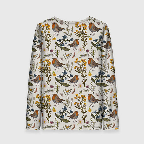 Женский лонгслив Птицы малиновки и зверобой / 3D-принт – фото 2