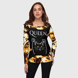 Лонгслив женский Queen рок кот и огонь, цвет: 3D-принт — фото 2