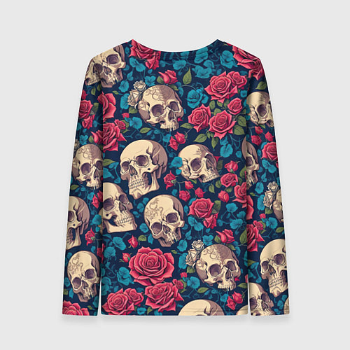 Женский лонгслив Черепа и красные розы / 3D-принт – фото 2