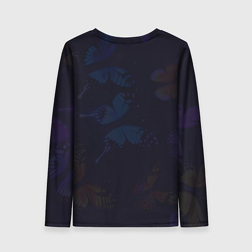 Женский лонгслив Силуэт Шинобу Кочо, бабочки и цветущая глициния / 3D-принт – фото 2