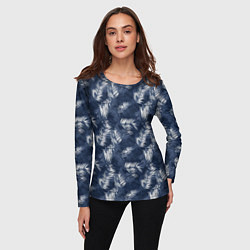 Лонгслив женский Листья пальм в стиле индиго, цвет: 3D-принт — фото 2