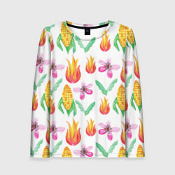 Лонгслив женский Кукуруза и цветочки, цвет: 3D-принт