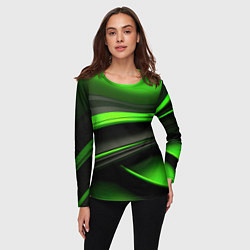 Лонгслив женский Black green textureпоп, цвет: 3D-принт — фото 2