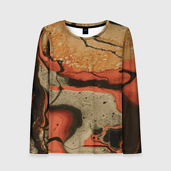 Лонгслив женский Оранжевые и бежевые потоки красок, цвет: 3D-принт