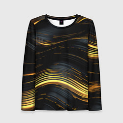 Лонгслив женский Золотые волны на черном фоне, цвет: 3D-принт