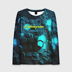 Женский лонгслив Cyberpunk 2077 phantom liberty blue abstract