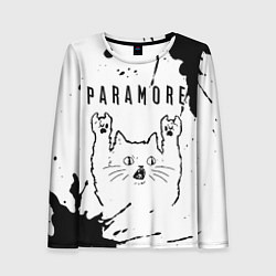 Женский лонгслив Paramore рок кот на светлом фоне