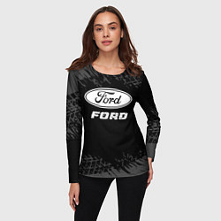 Лонгслив женский Ford speed на темном фоне со следами шин, цвет: 3D-принт — фото 2